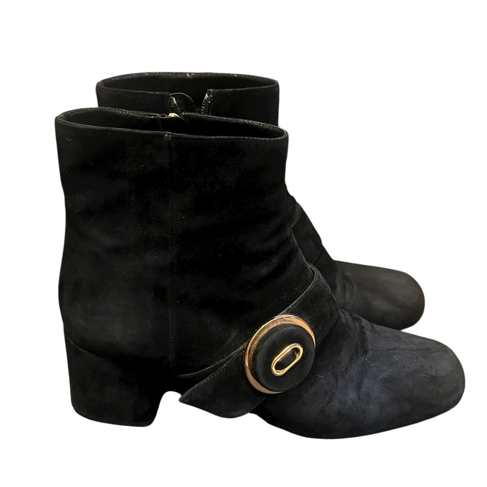 Prada Black Suede Ankle Boots with Gold-Tone Accent